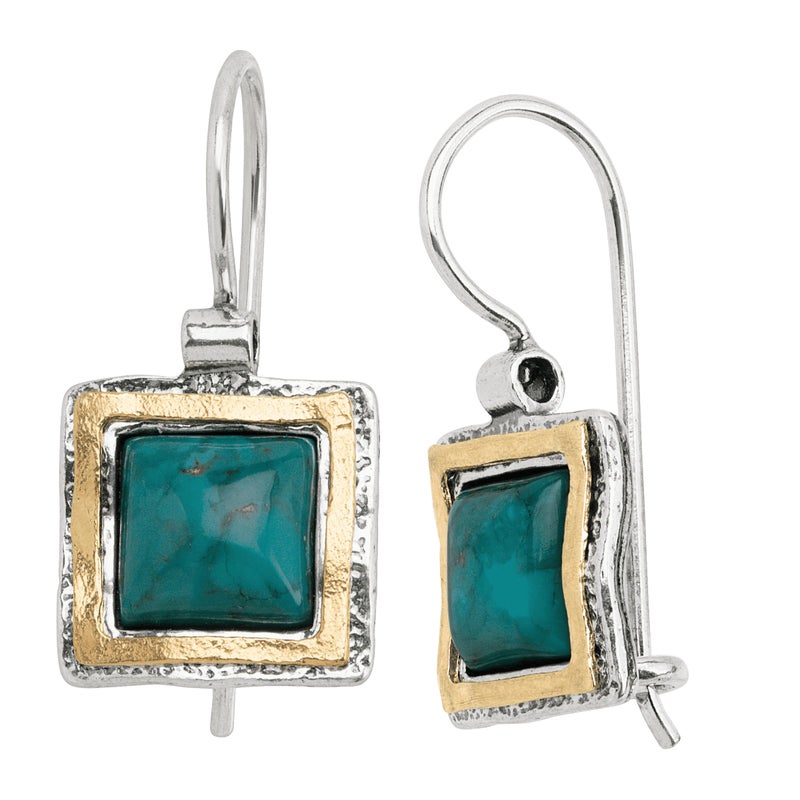 Silpada 'Emerald Lake' Compressed Turquoise Drop Earrings in Sterling Silver & 14K Gold Plate - Image 1